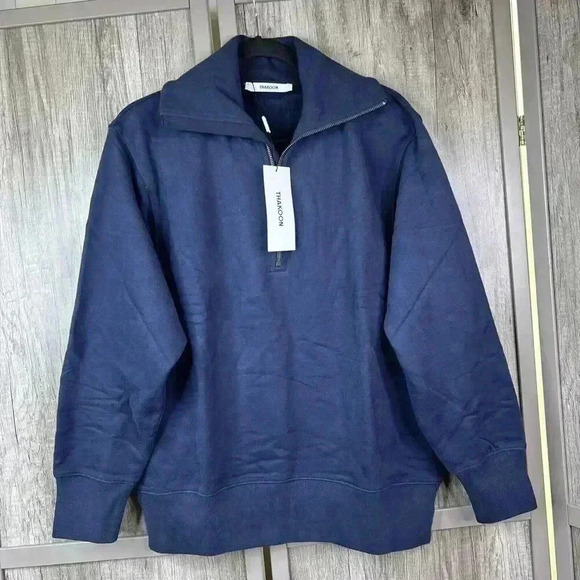 Thakoon Sweatshirt Women Large Quarter Zip Navy Color Athletic Athleisure Cotton - Picture 1 of 7